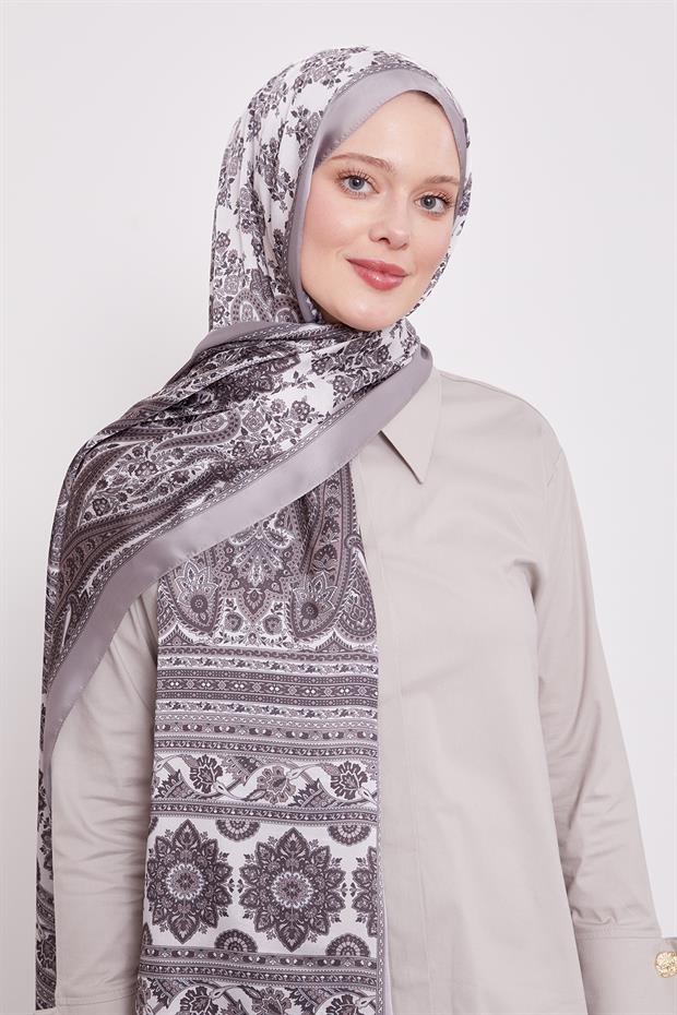 Açık Vizon Sarmal Desen Hint İpeği Şal