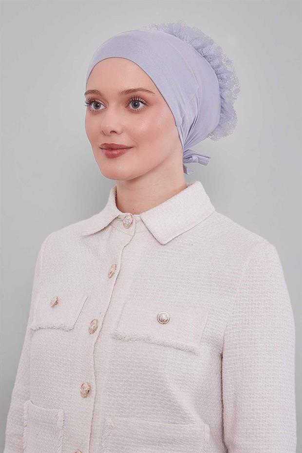 Açık Gri Silikonlu Dikişsiz Fırfırlı Bone