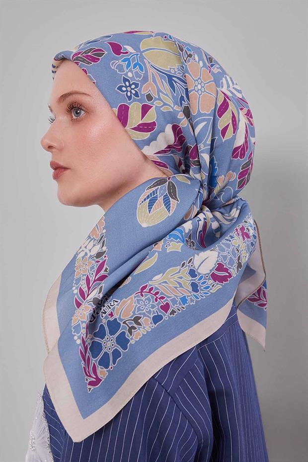 Açık Vizon Çiçek Yaprak Desen Aura Eşarp