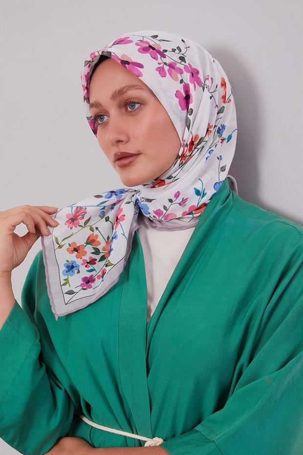 Açık Vizon Çiçek Dalı Desen Soft Eşarp