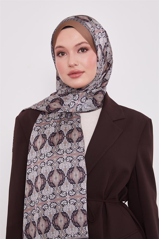 Açık Kahve Yansıma Desen Hint İpeği Şal
