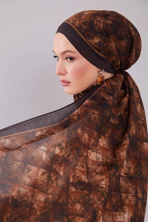 Acı Kahve Baklava Desen Yün İpek Şal