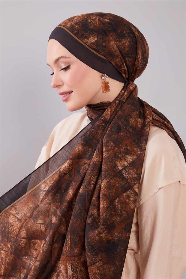 Acı Kahve Baklava Desen Yün İpek Şal