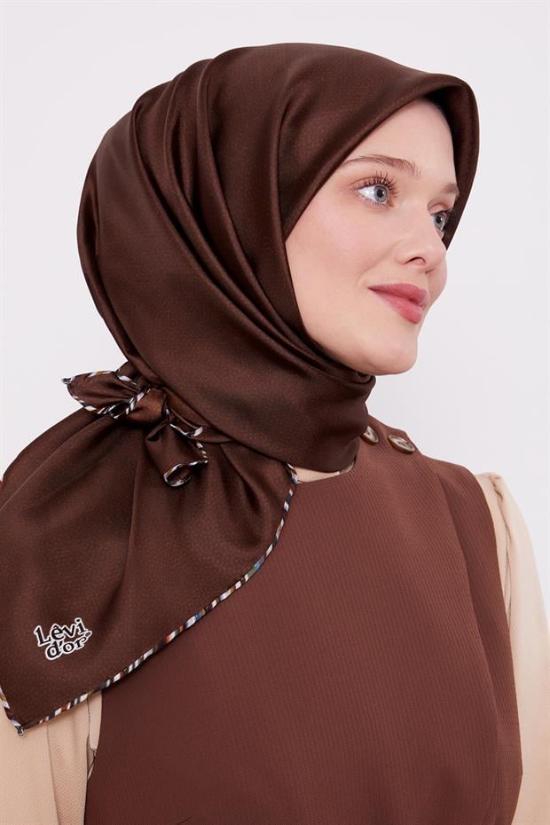 Acı Kahve Benekli Twill İpek Eşarp