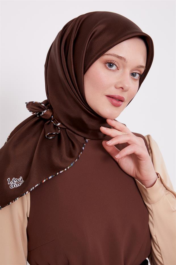 Acı Kahve Benekli Twill İpek Eşarp