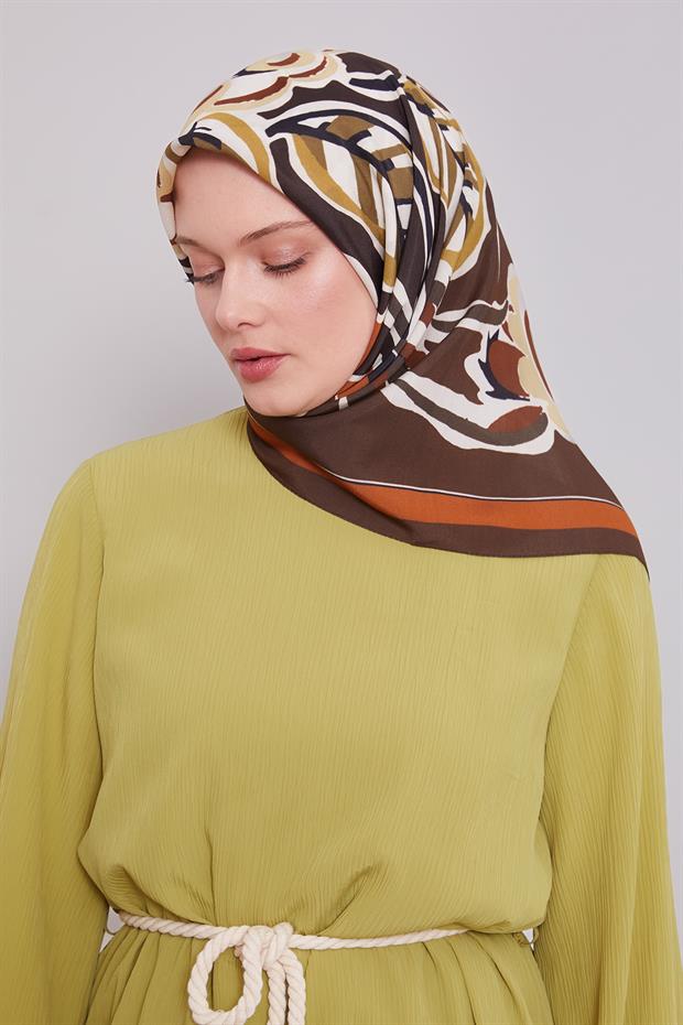 Acı Kahve Çiçek Dalı Aura Eşarp