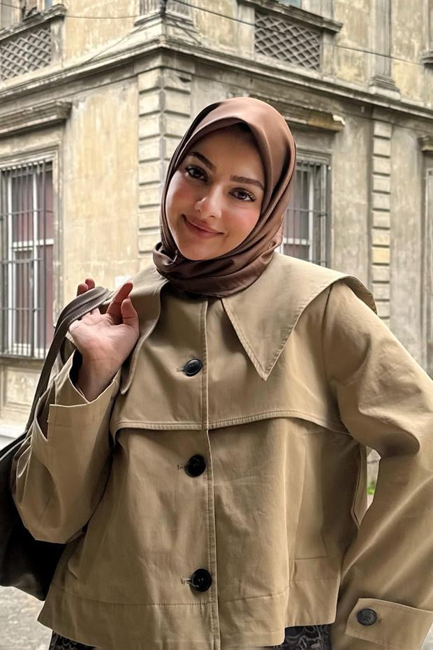 Acı Kahve Çift Taraflı Twill İpek Eşarp