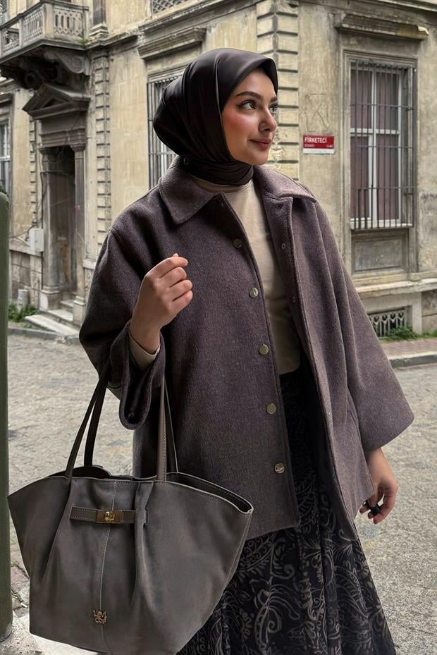 Acı Kahve Çift Taraflı Twill İpek Eşarp