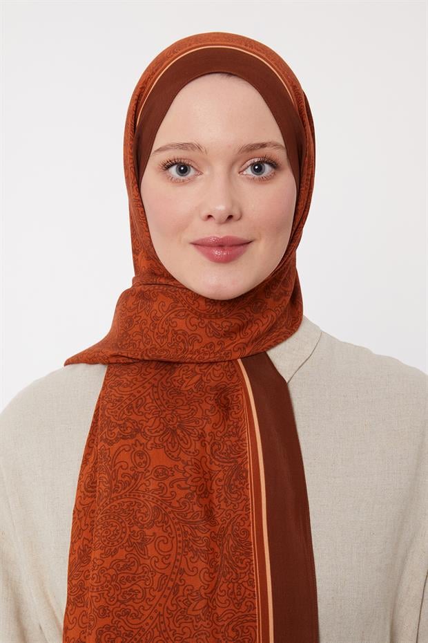 Acı Kahve Çini Desen Royal Şal