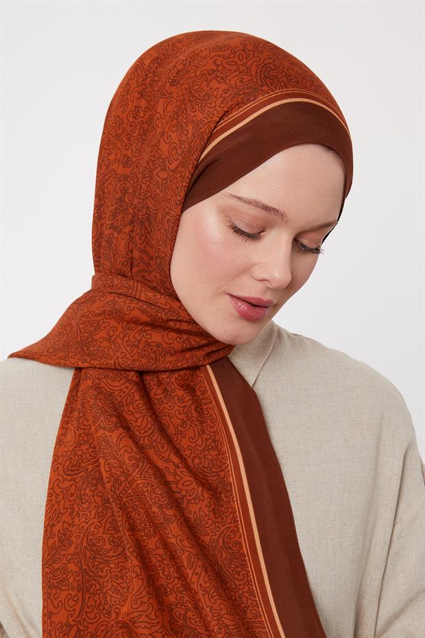 Acı Kahve Çini Desen Royal Şal