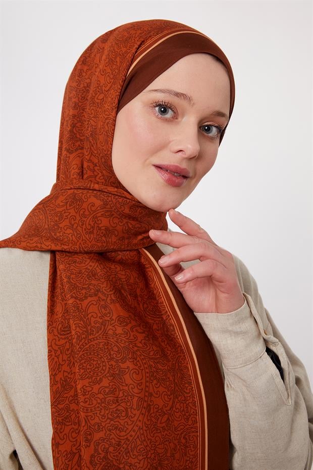 Acı Kahve Çini Desen Royal Şal