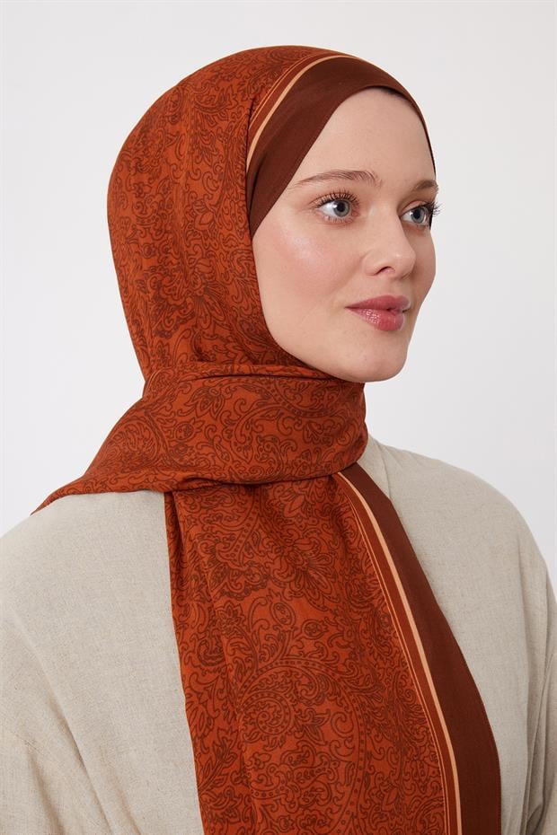 Acı Kahve Çini Desen Royal Şal