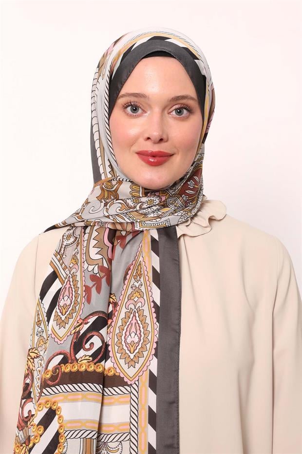 Acı Kahve Çizgili Hint İpeği Şal