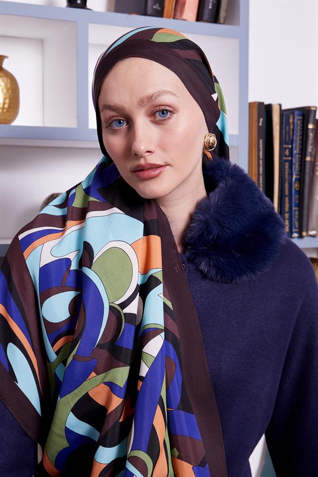 Acı Kahve Damla Desen Royal Şal