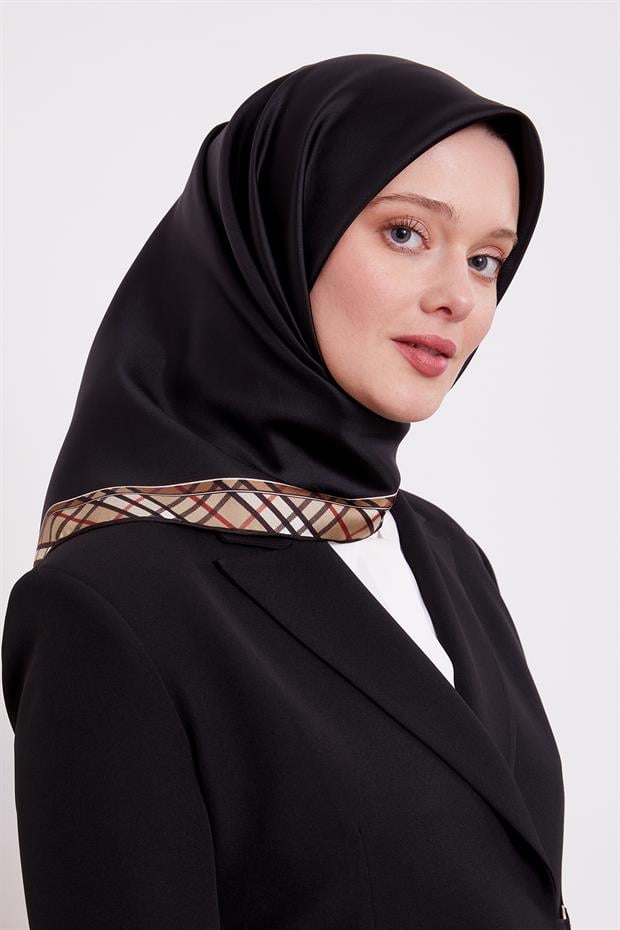 Acı Kahve Ekose Kenar Twill İpek Eşarp
