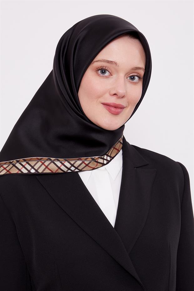 Acı Kahve Ekose Kenar Twill İpek Eşarp