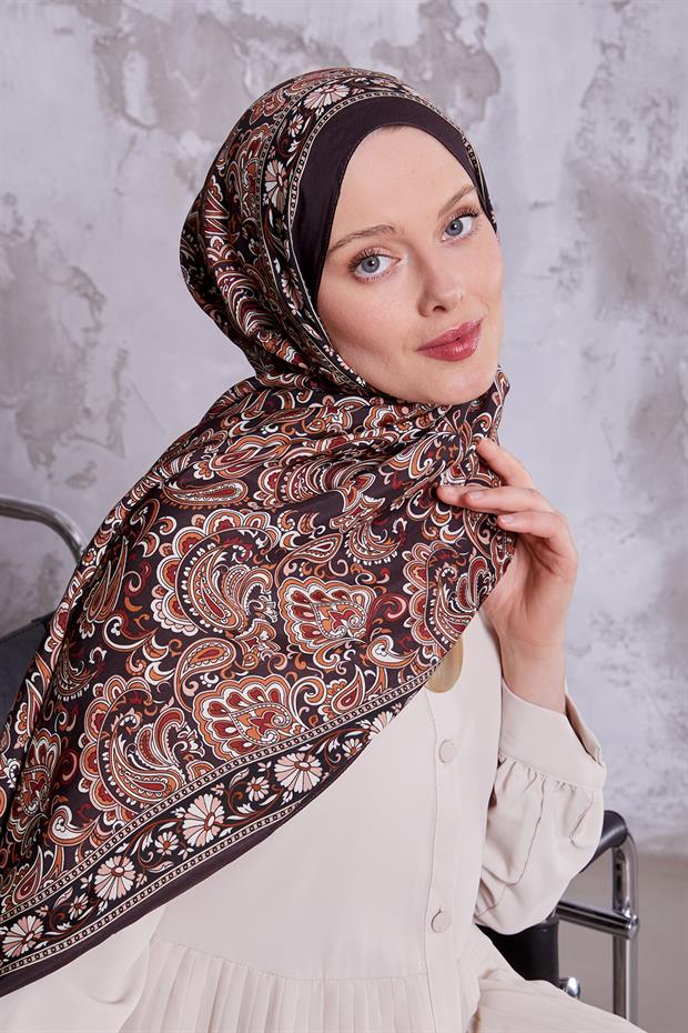 Acı Kahve Etnik Çiçekli Royal Şal