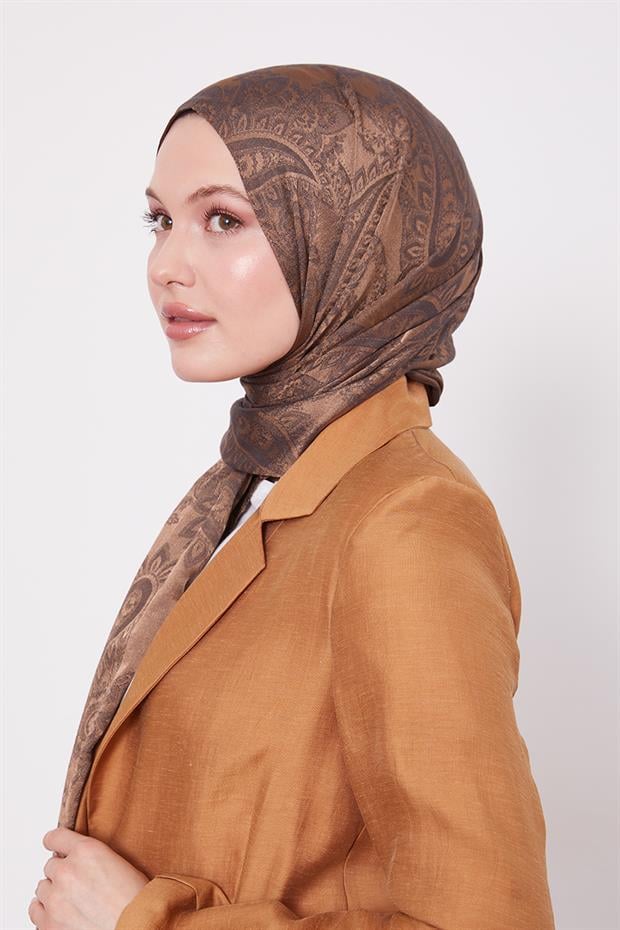 Acı Kahve Etnik Desen İtalyan Jakar Şal