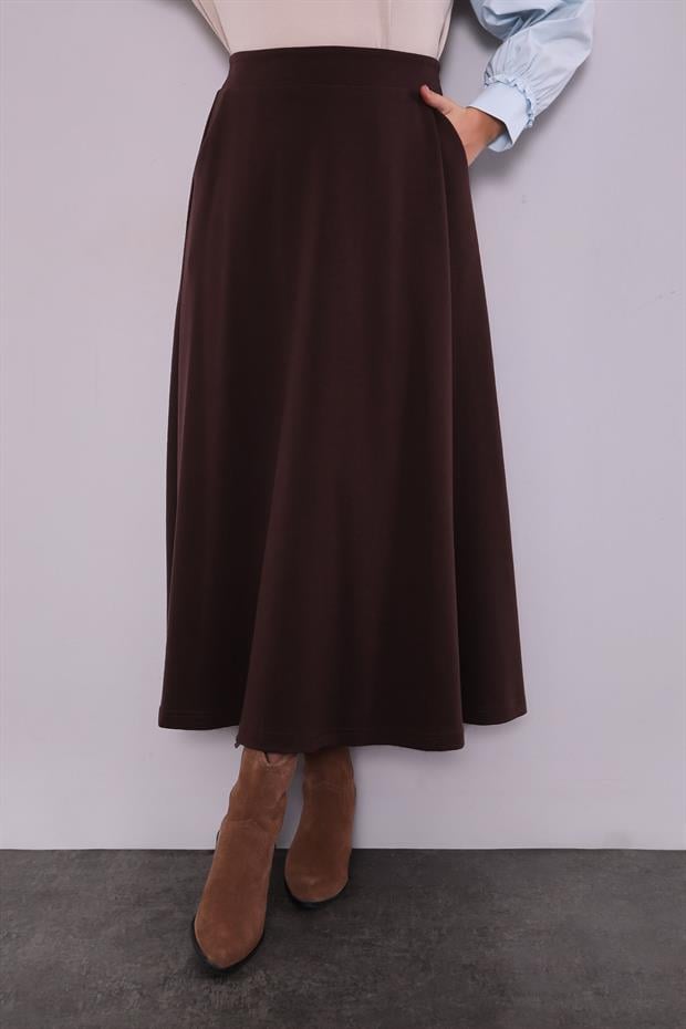 Acı Kahve Gold Fermuar Detaylı Etek Takım