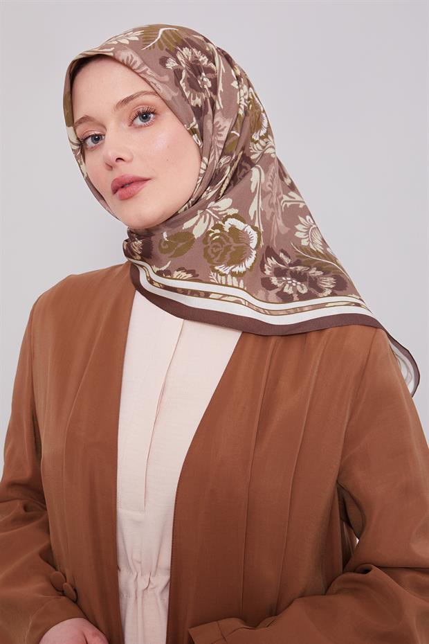 Acı Kahve Gül Desen Aura Eşarp