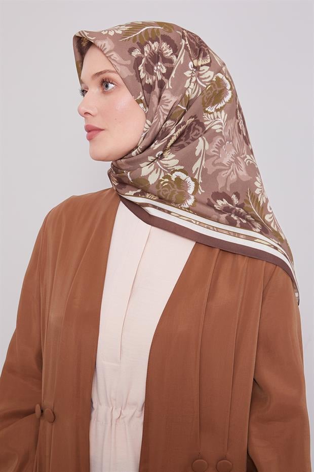 Acı Kahve Gül Desen Aura Eşarp