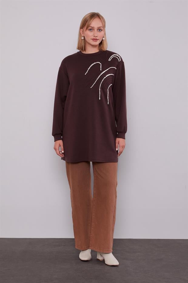 Acı Kahve İnci Detaylı Sweatshirt