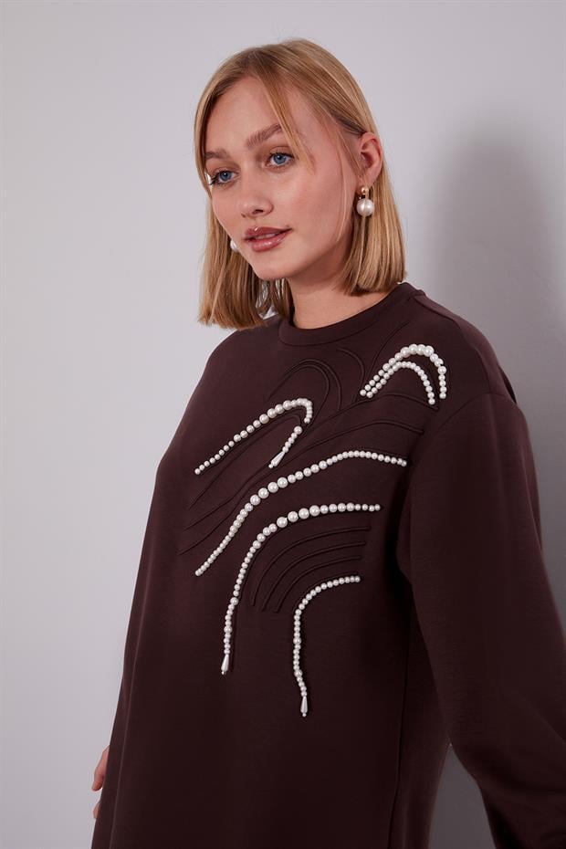 Acı Kahve İnci Detaylı Sweatshirt