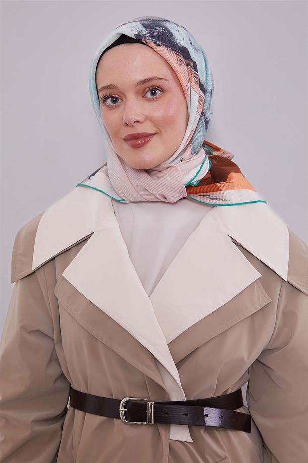 Acı Kahve Karışık Desen Pamuk Eşarp