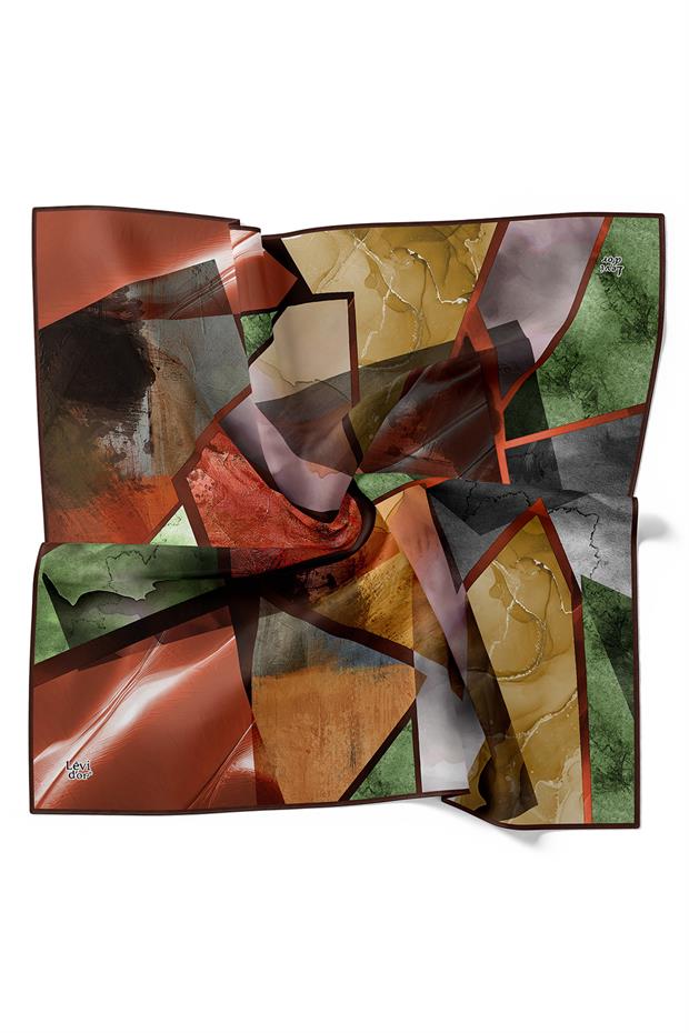 Acı Kahve Mermer Desen Twill İpek Eşarp