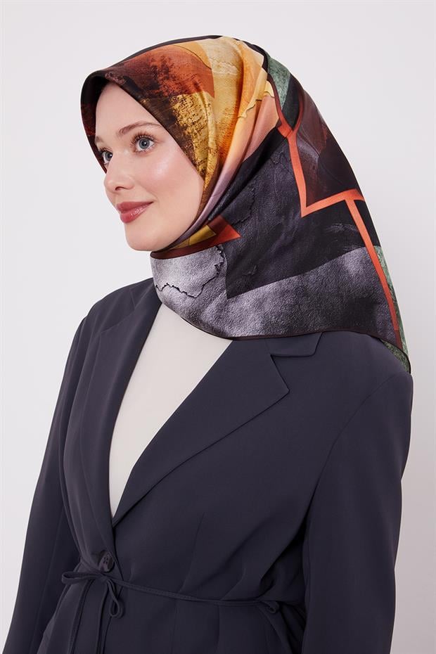 Acı Kahve Mermer Desen Twill İpek Eşarp