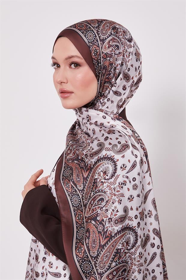 Acı Kahve Karma Çiçek Hint İpeği Şal