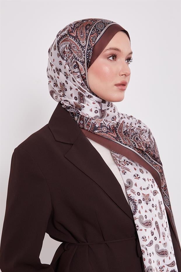Acı Kahve Karma Çiçek Hint İpeği Şal