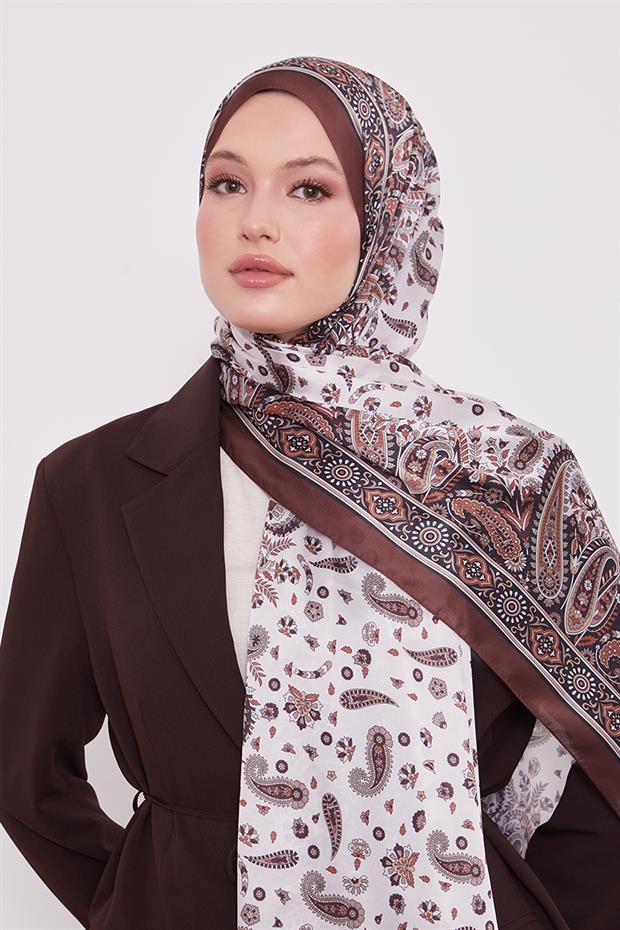 Acı Kahve Karma Çiçek Hint İpeği Şal