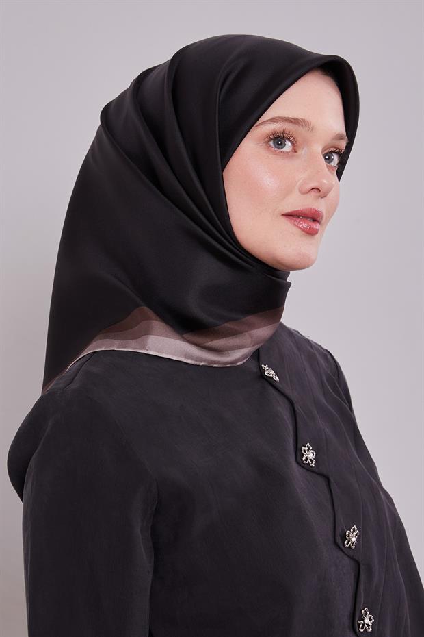 Acı Kahve Kenar Bordürlü Twill İpek Eşarp