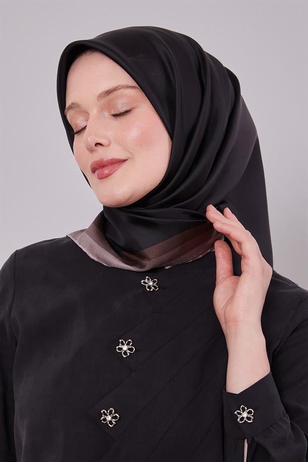 Acı Kahve Kenar Bordürlü Twill İpek Eşarp