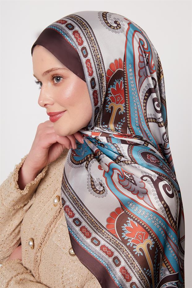 Acı Kahve Kenar Desen Hint İpeği Şal