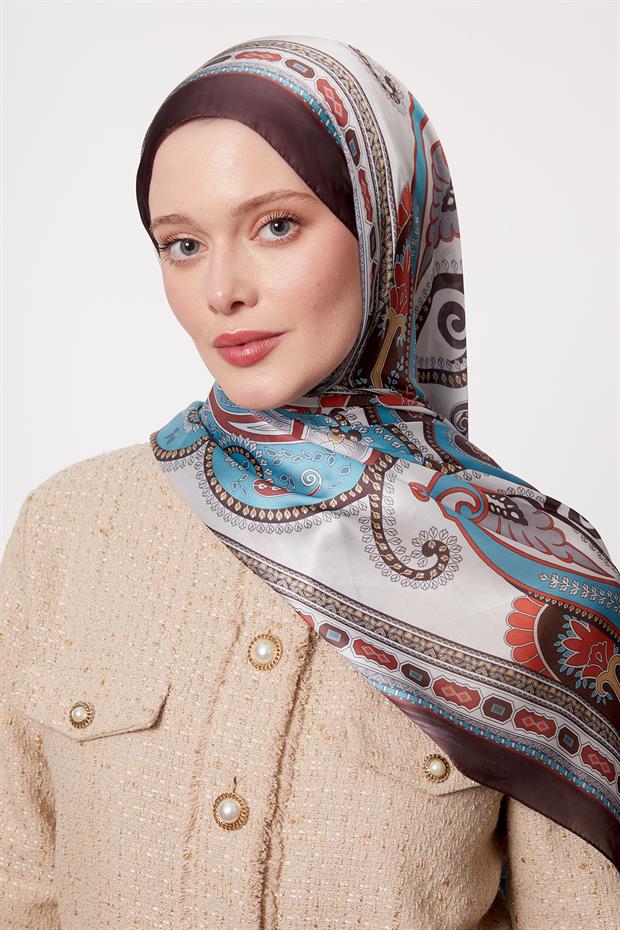 Acı Kahve Kenar Desen Hint İpeği Şal