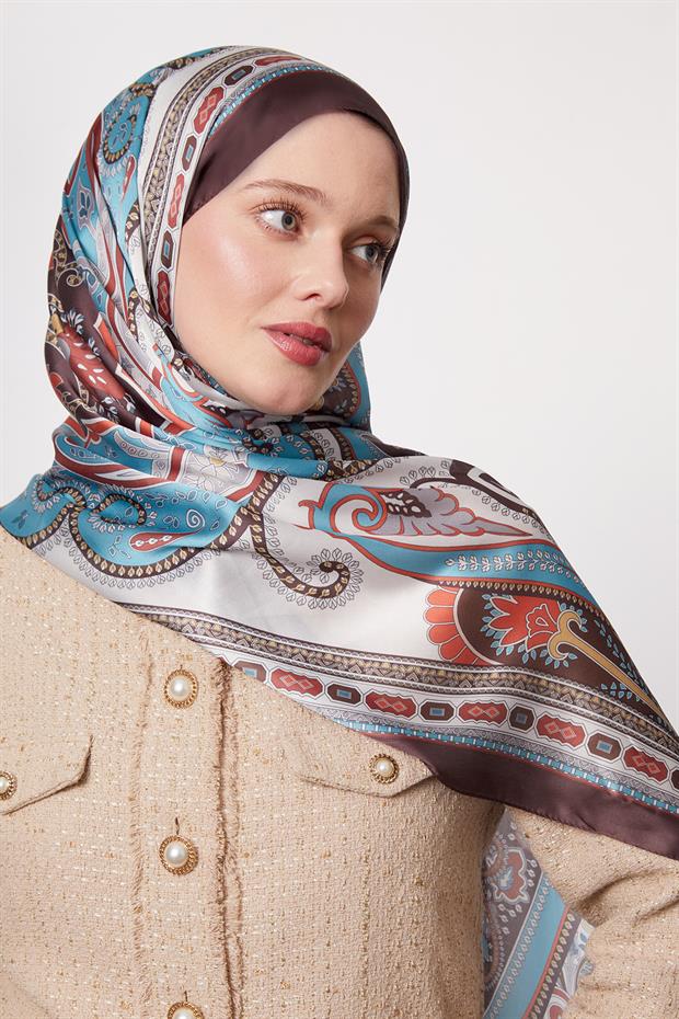 Acı Kahve Kenar Desen Hint İpeği Şal