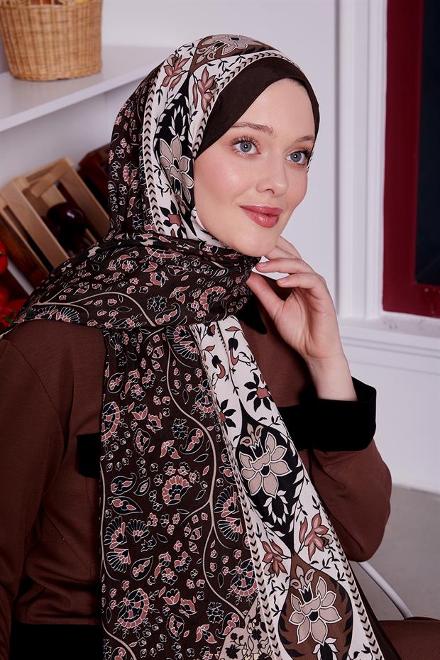 Acı Kahve Kenar Motif Desen Royal Şal