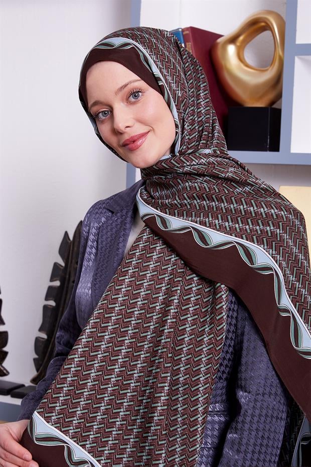 Acı Kahve Labirent Desen Royal Şal