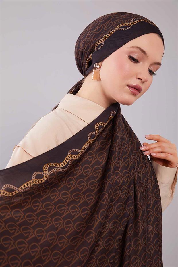 Acı Kahve LVD Baskılı Yün İpek Şal