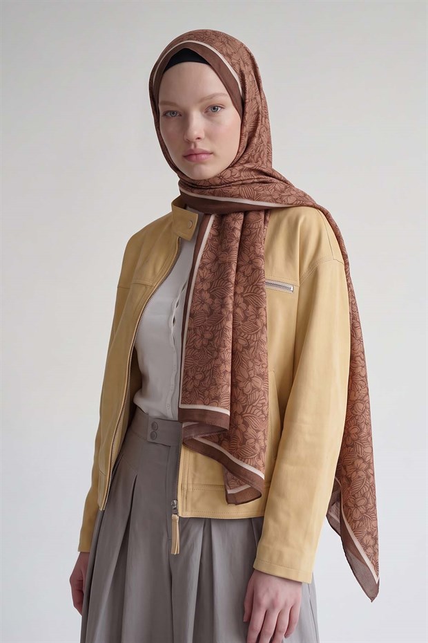 Acı Kahve Menekşe Desenli Olera Şal