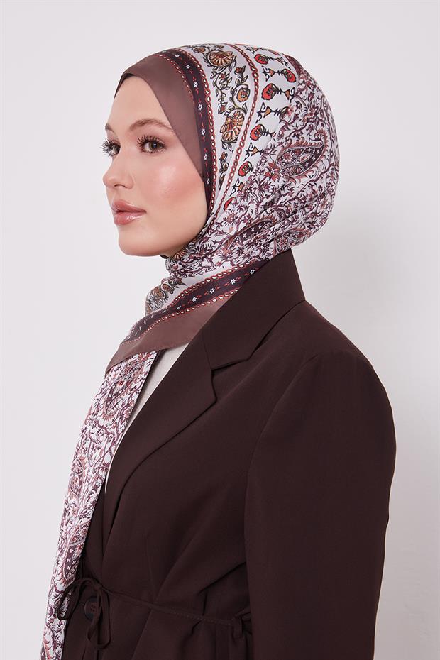 Acı Kahve Mini Çiçek Hint İpeği Şal