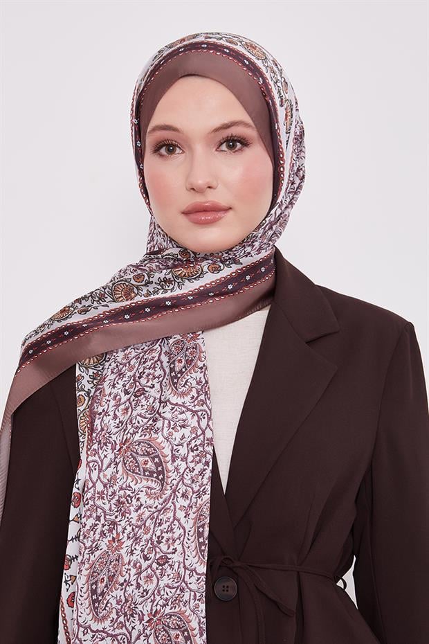 Acı Kahve Mini Çiçek Hint İpeği Şal