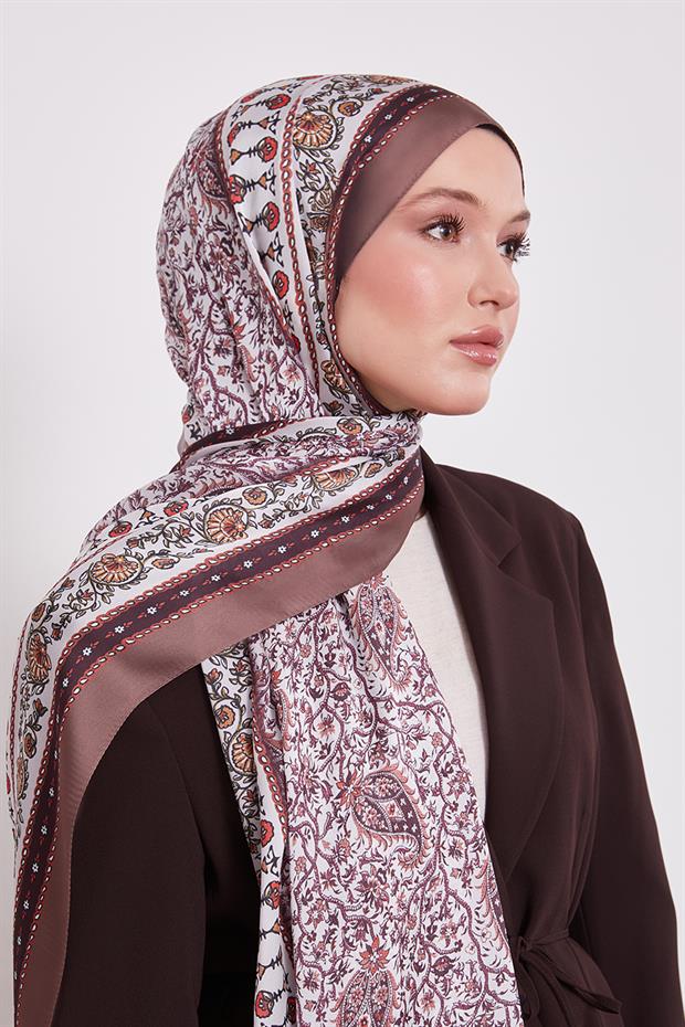 Acı Kahve Mini Çiçek Hint İpeği Şal