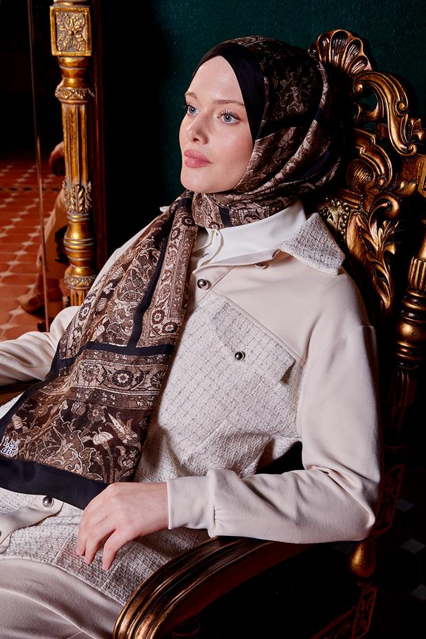 Acı Kahve Motif Desen Royal Şal