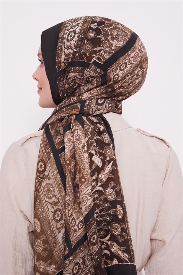 Acı Kahve Motif Desen Royal Şal