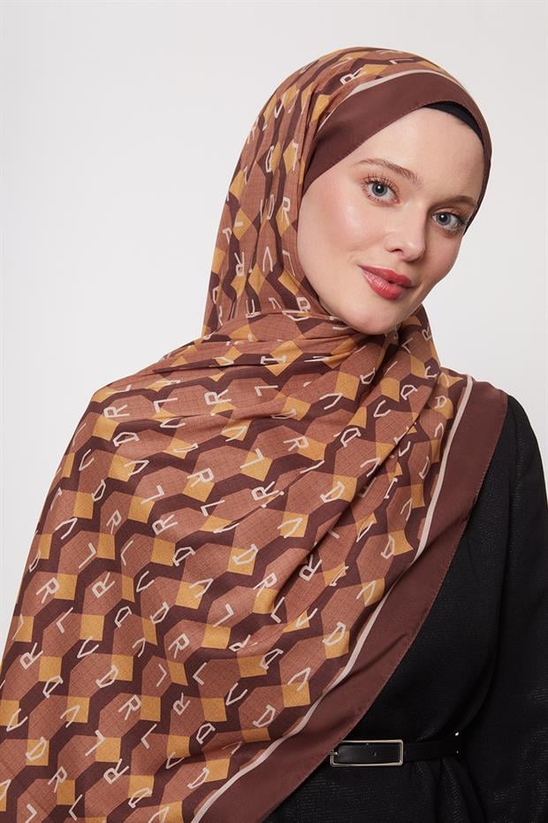 Acı Kahve Petek Desen Love Şal