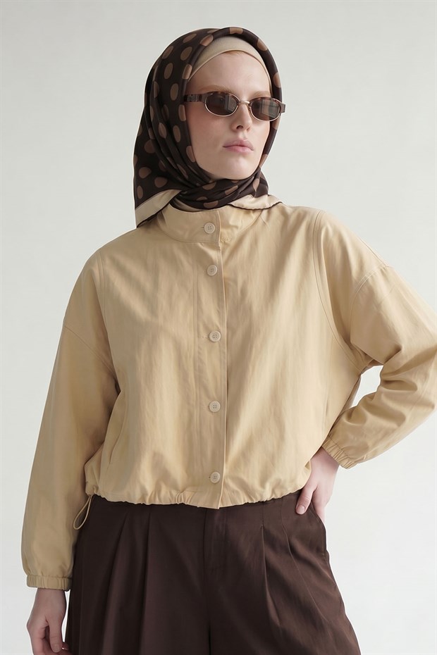 Acı Kahve Puantiyeli Twill İpek Eşarp