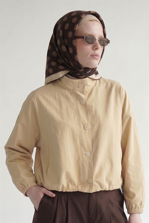 Acı Kahve Puantiyeli Twill İpek Eşarp